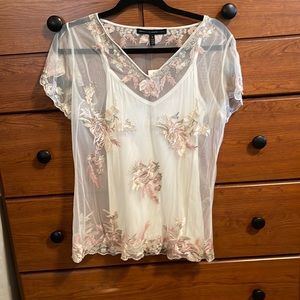 WHBM NWT Short sleeve appliqué sheer blouse